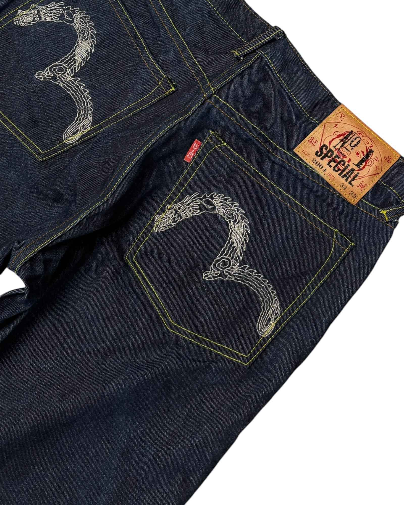 Vintage Rare 2004 Evisu Embroidered Dragon Daicoc Jeans | Navy Blue | W34 L35