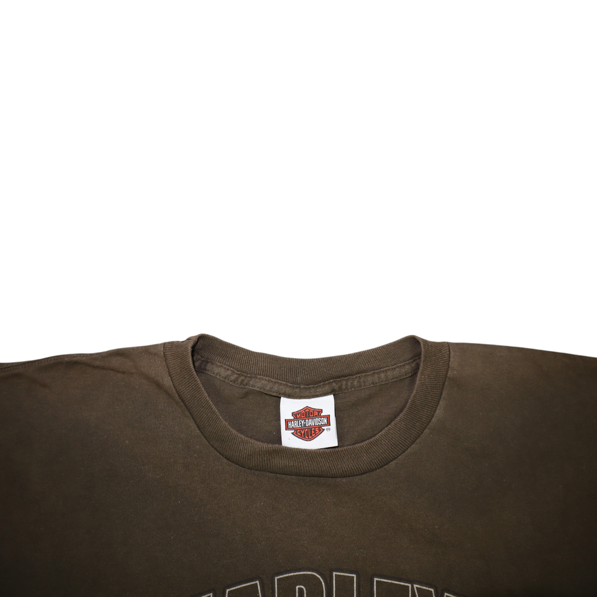Gods Thrift Athens vintage khaki Harley-Davidson t-shirt with crew neck and interior brand label