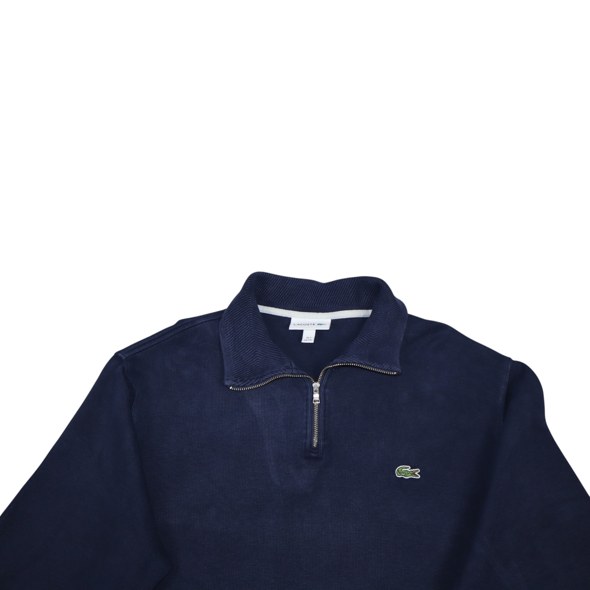 Gods Thrift Athens navy blue Lacoste quarter zip sweatshirt with ribbed collar and iconic crocodile logo