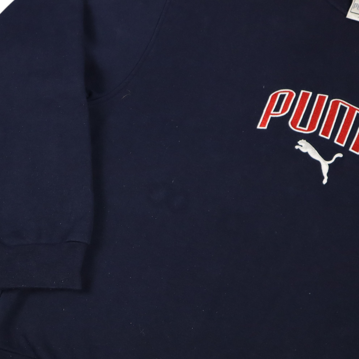 Gods Thrift Athens vintage 2000s navy blue Puma crewneck sweatshirt with red embroidered logo