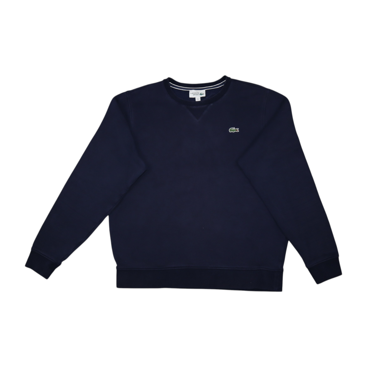 Gods Thrift Athens navy blue Lacoste crewneck sweatshirt with signature crocodile logo on chest
