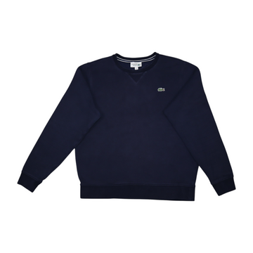 Gods Thrift Athens navy blue Lacoste crewneck sweatshirt with signature crocodile logo on chest