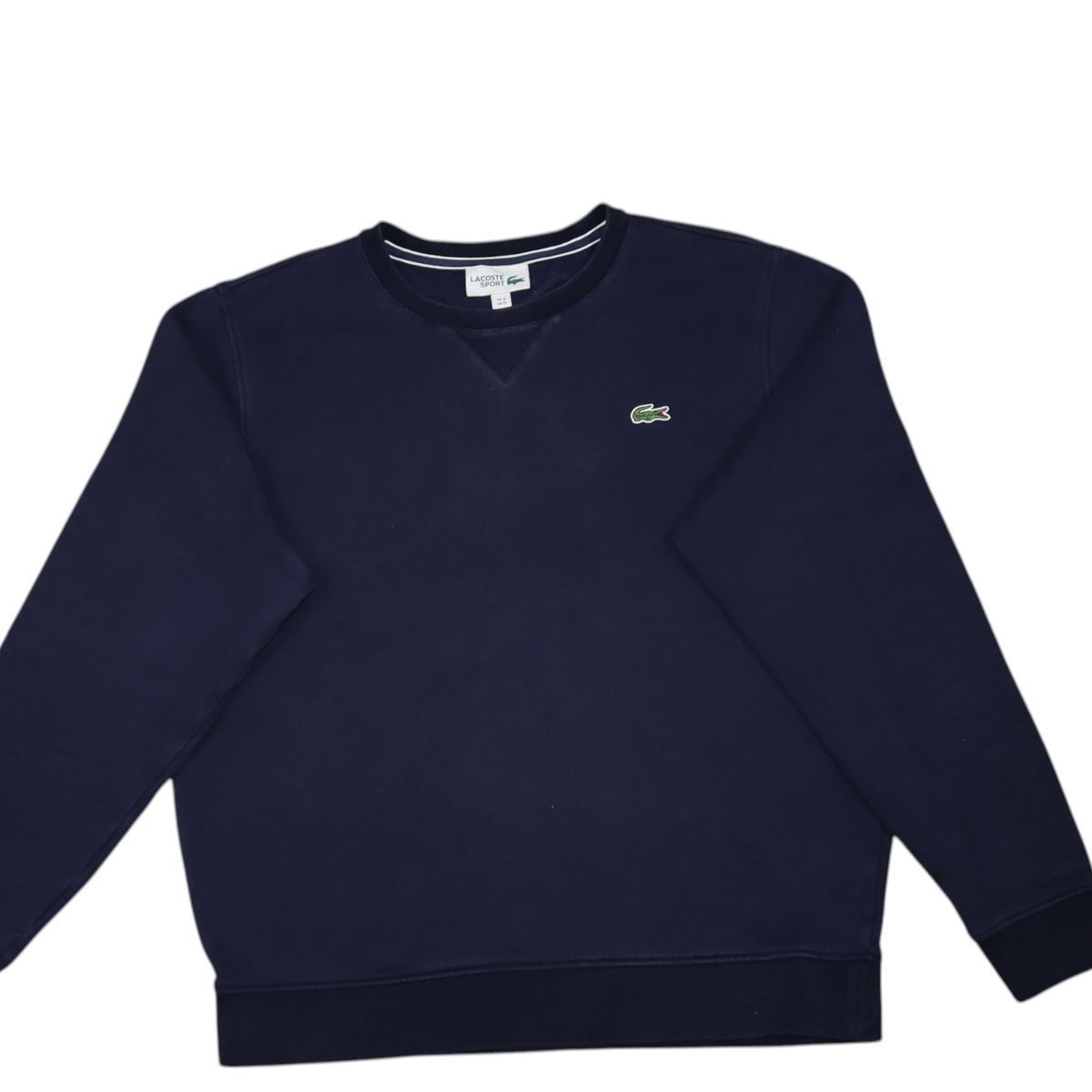 Gods Thrift Athens navy blue Lacoste crewneck sweatshirt with signature green crocodile logo on chest