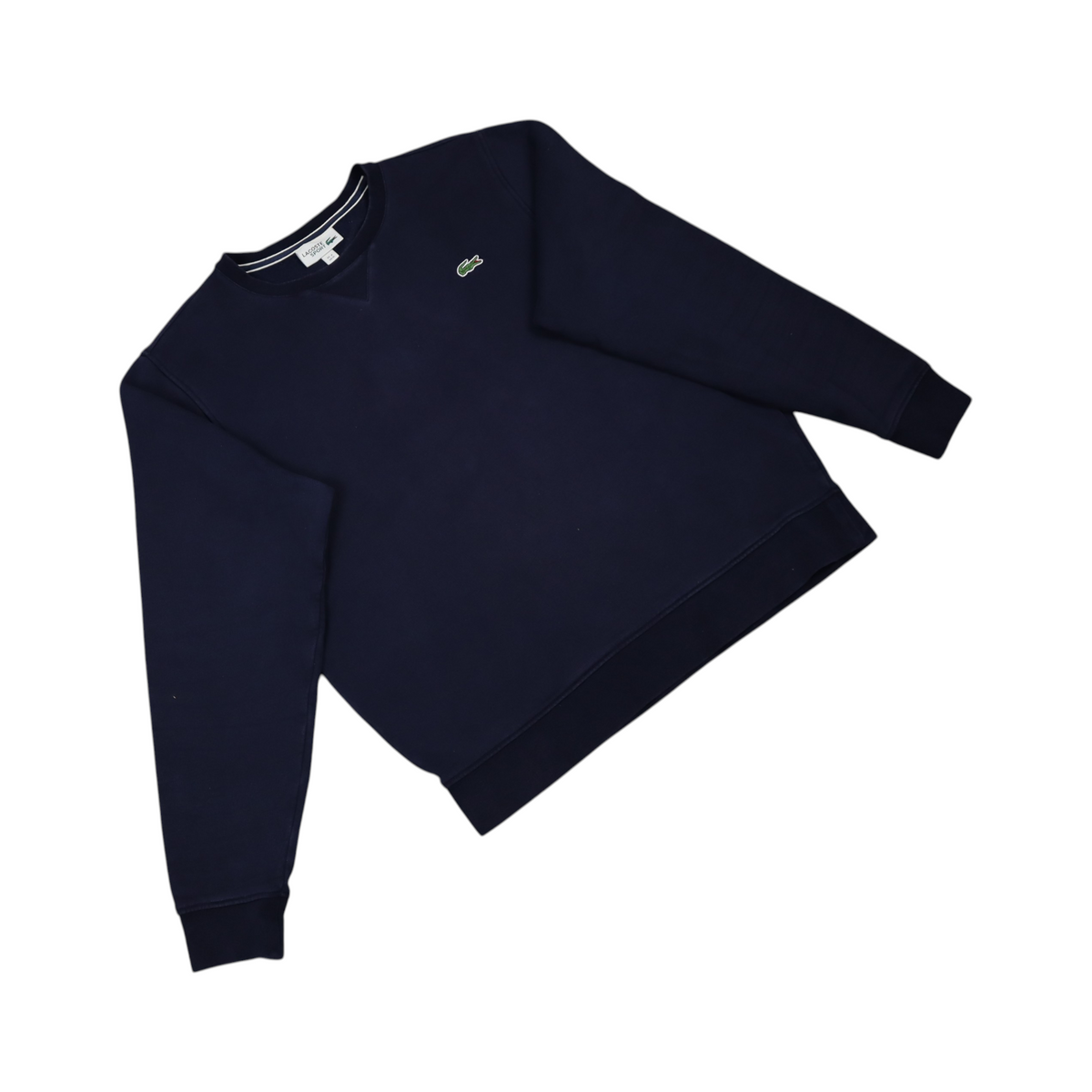 Gods Thrift Athens navy blue Lacoste crewneck sweatshirt with signature crocodile logo on chest