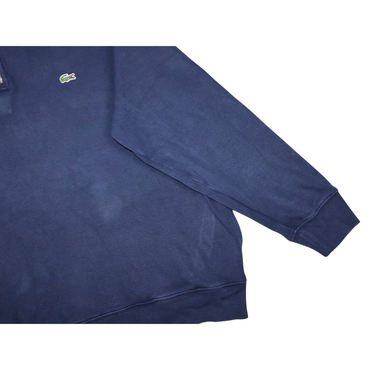 Gods Thrift Athens navy blue Lacoste quarter zip sweatshirt with signature crocodile logo on the chest