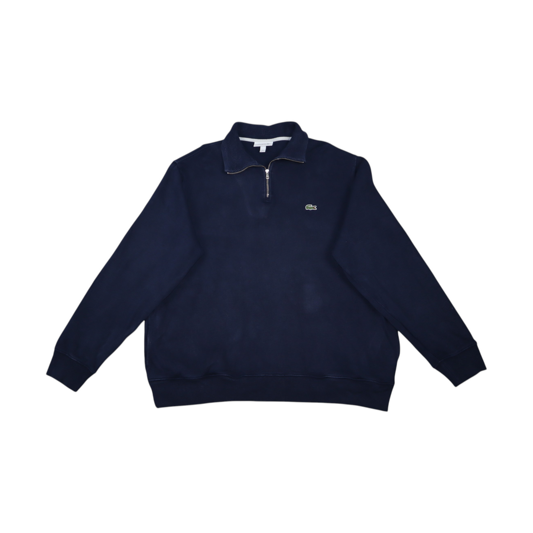 Gods Thrift Athens navy blue Lacoste quarter zip sweatshirt with a relaxed fit and iconic crocodile logo