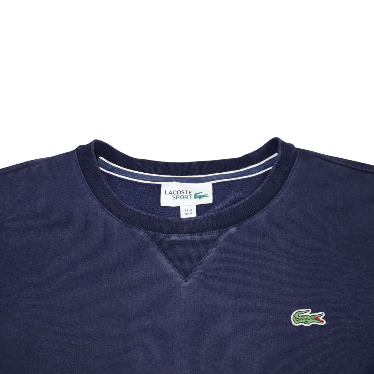 Gods Thrift Athens navy blue Lacoste Sport crewneck sweatshirt with signature crocodile logo and V-neck detail