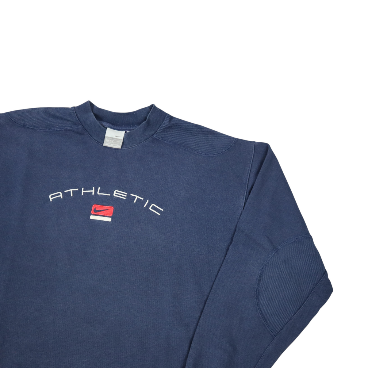 Gods Thrift Athens vintage navy blue Nike crewneck sweatshirt with embroidered Athletic logo and elbow patches