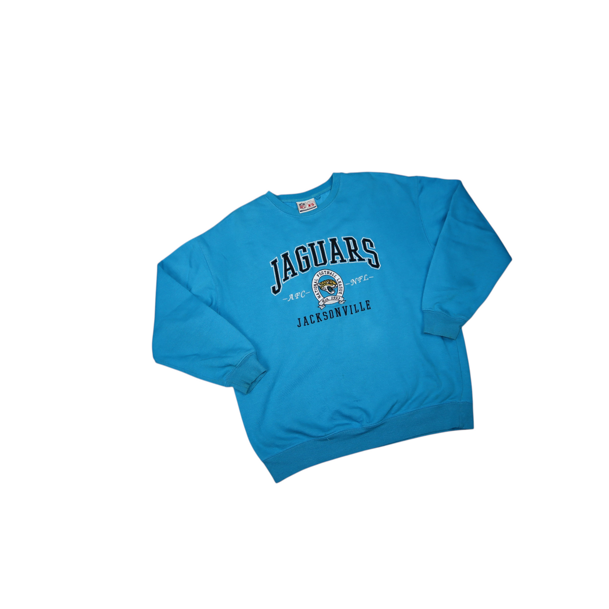 Gods Thrift Athens vintage teal Jacksonville Jaguars NFL crewneck sweatshirt with stitched team logo and text