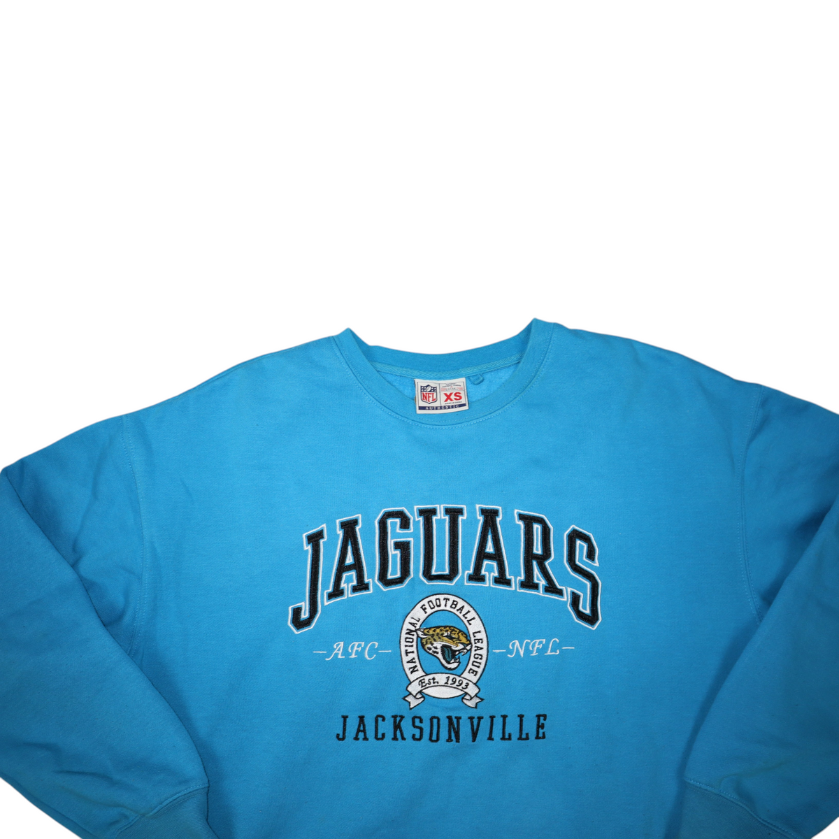 Gods Thrift Athens vintage teal Jacksonville Jaguars NFL crewneck sweatshirt with stitched team logo