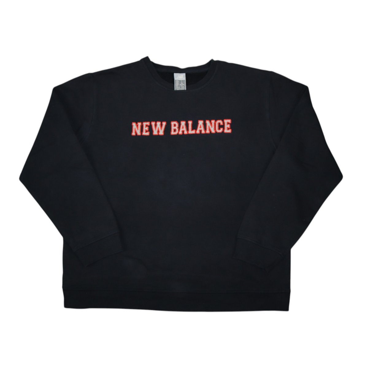 Gods Thrift Athens vintage 2000s black New Balance crewneck sweatshirt with red embroidered spell-out logo