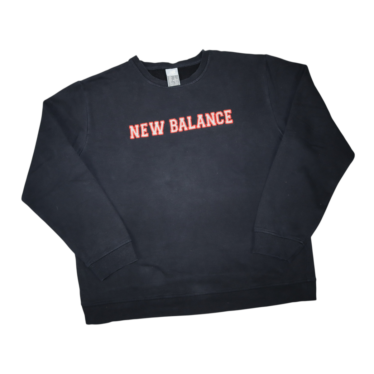 Gods Thrift Athens vintage 2000s black New Balance crewneck sweatshirt with red embroidered spell-out logo