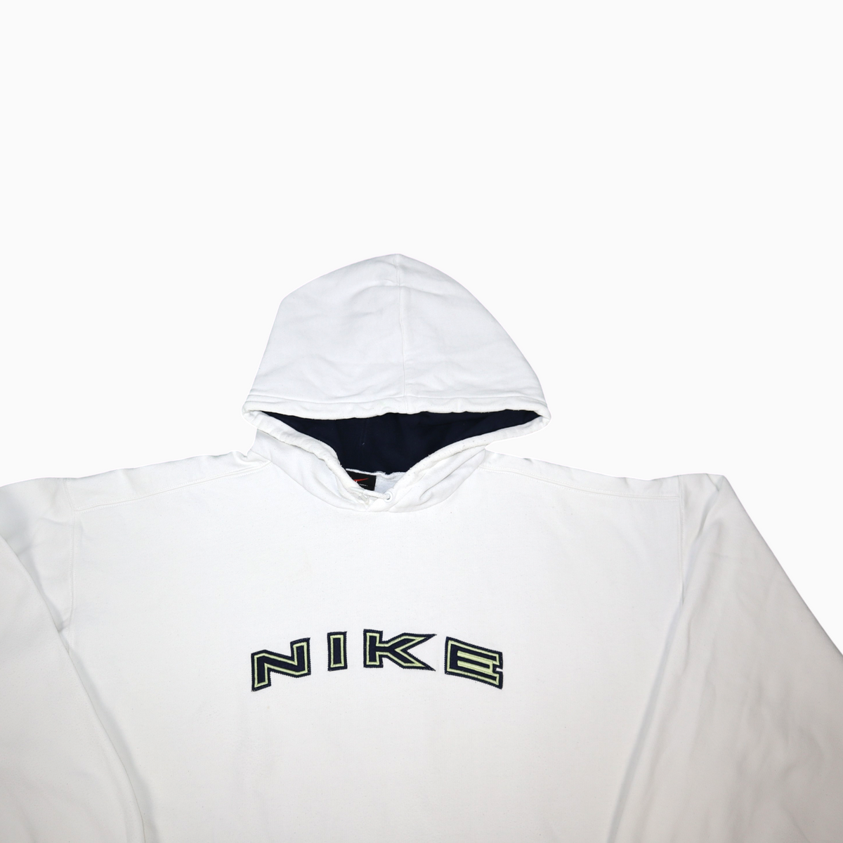 Gods Thrift Athens vintage 90s white Nike hoodie with embroidered logo and hood detail