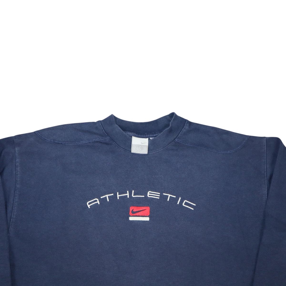 Gods Thrift Athens vintage navy blue Nike Athletic crewneck sweatshirt with embroidered logo detail