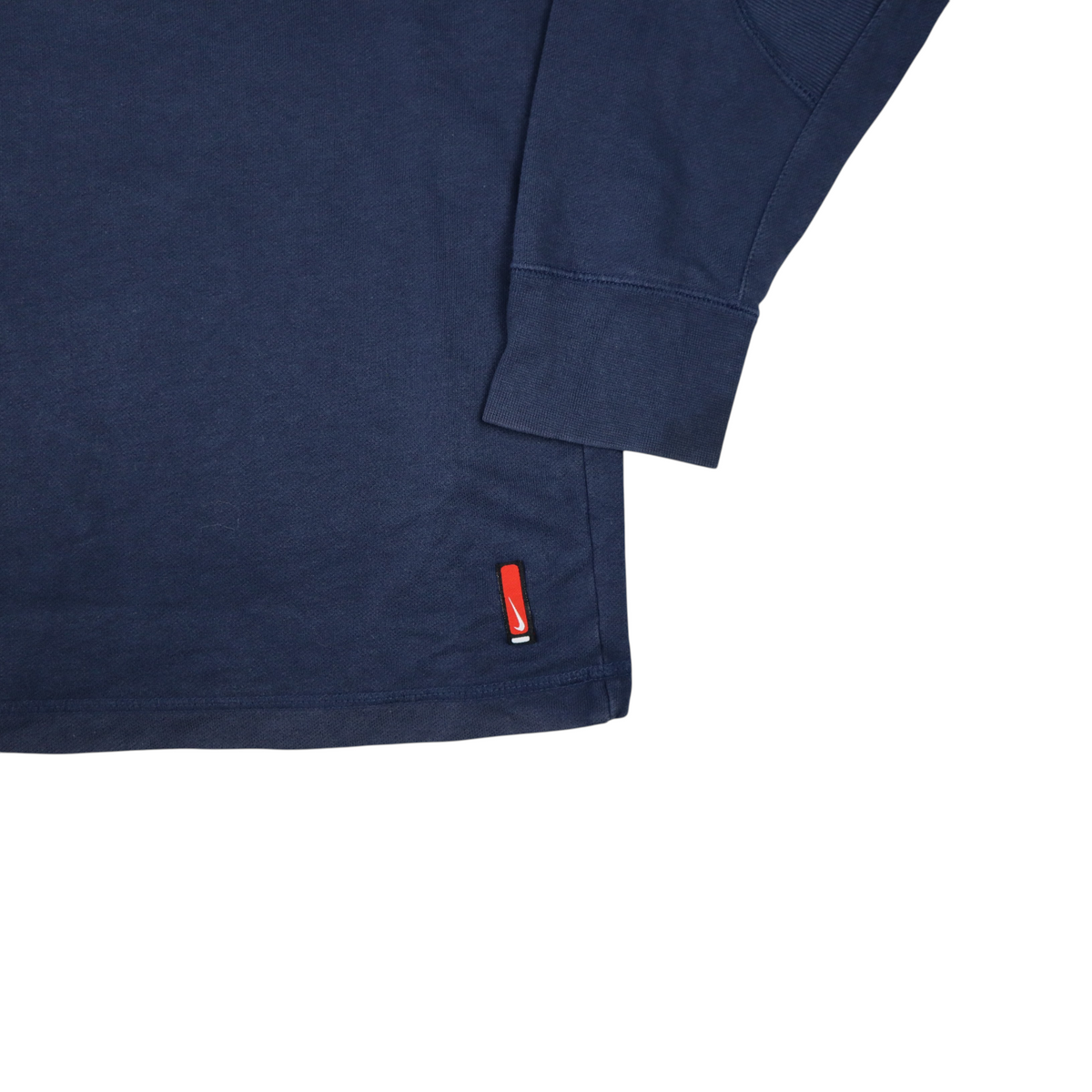 Gods Thrift Athens vintage navy blue Nike athletic crewneck sweatshirt with small red logo patch detail