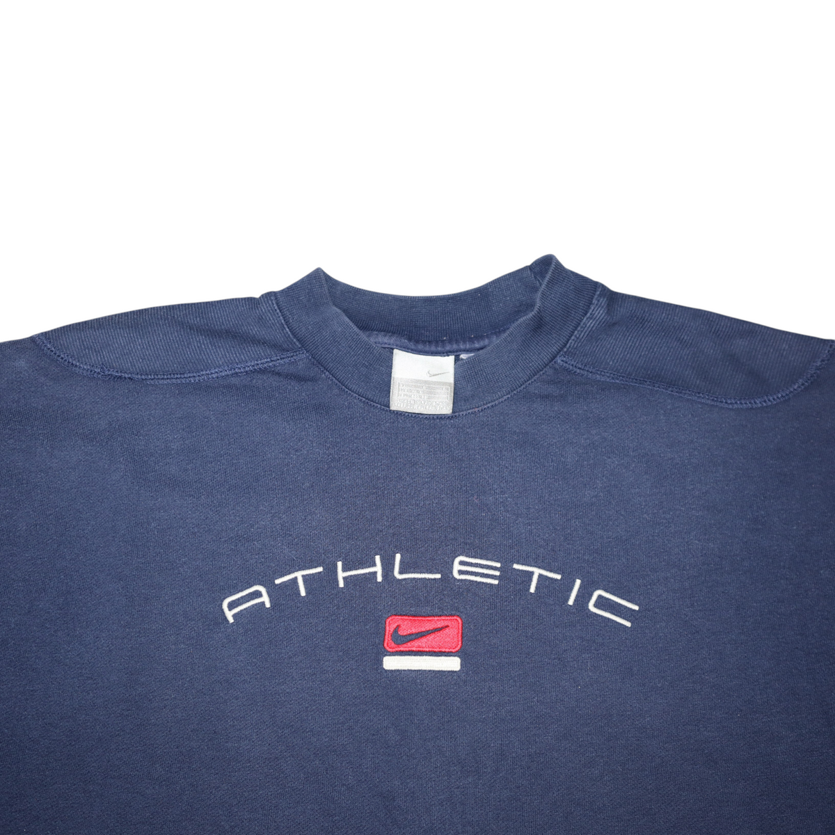 Gods Thrift Athens vintage navy blue Nike crewneck sweatshirt with embroidered Athletic logo and swoosh detail