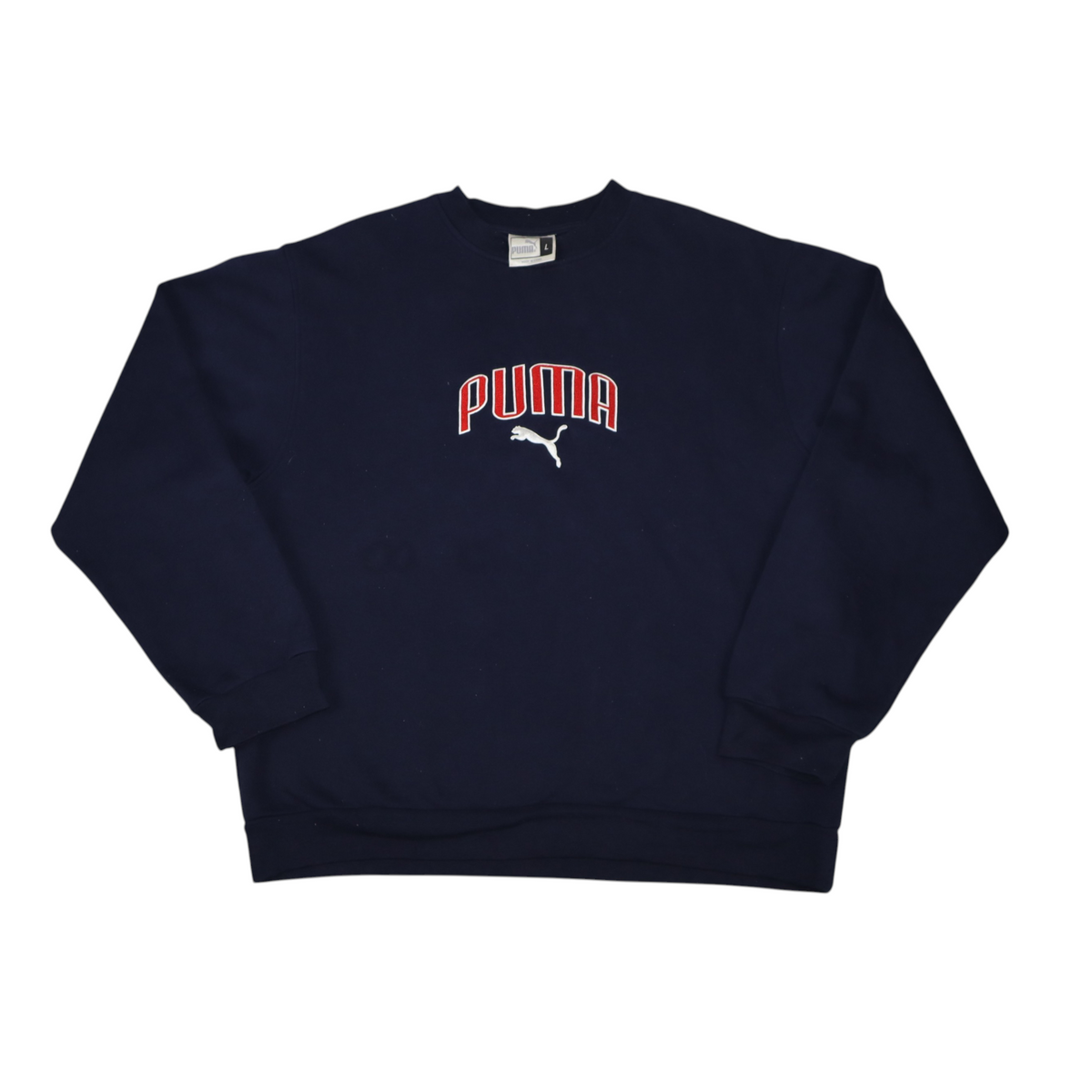 Gods Thrift Athens vintage 2000s navy blue Puma crewneck sweatshirt with red embroidered logo
