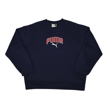 Gods Thrift Athens vintage 2000s navy blue Puma crewneck sweatshirt with red embroidered logo
