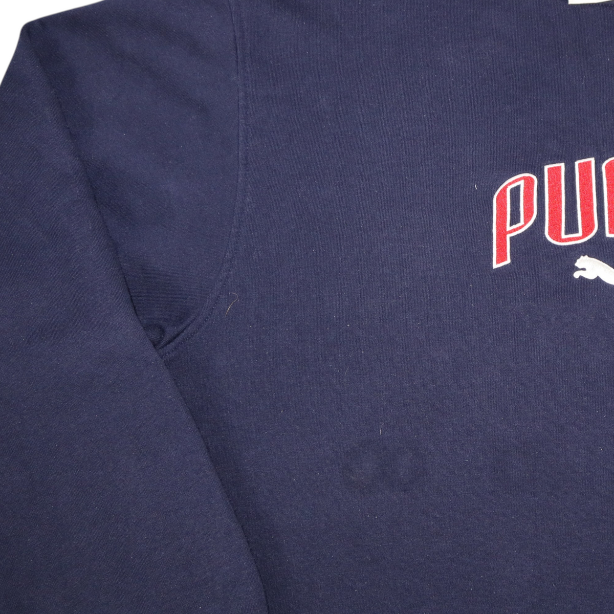 Gods Thrift Athens vintage 2000s navy blue Puma crewneck sweatshirt with red and white embroidered logo