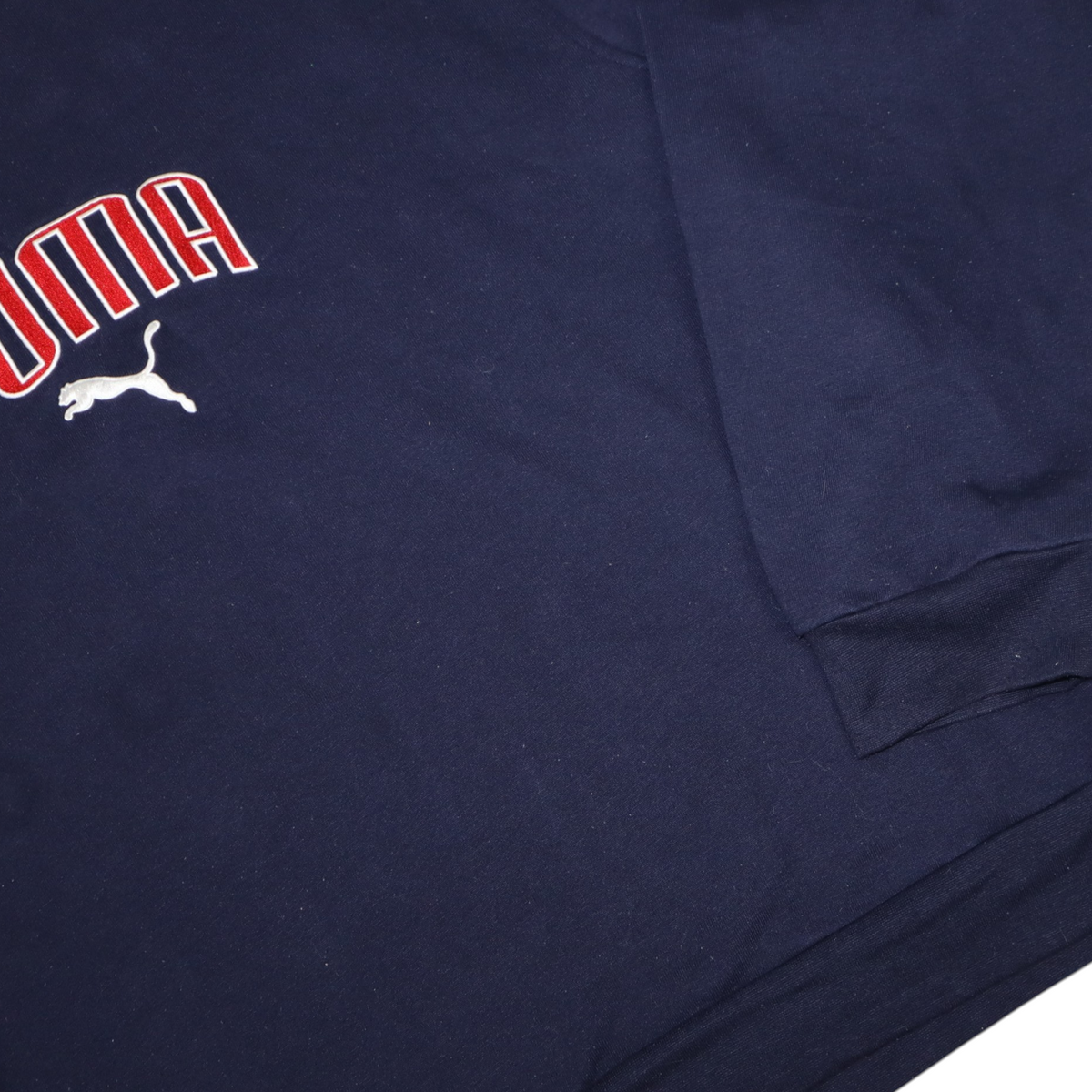 Gods Thrift Athens vintage 2000s navy blue Puma crewneck sweatshirt with red embroidered logo