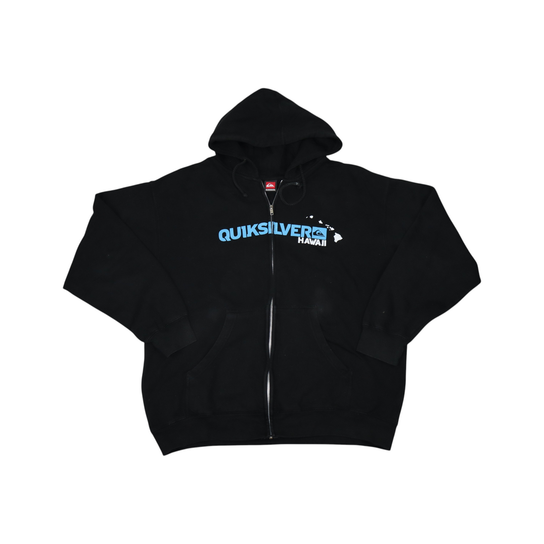 Gods Thrift Athens vintage black Quiksilver Hawaii zip-up hoodie with blue logo and comfortable baggy fit
