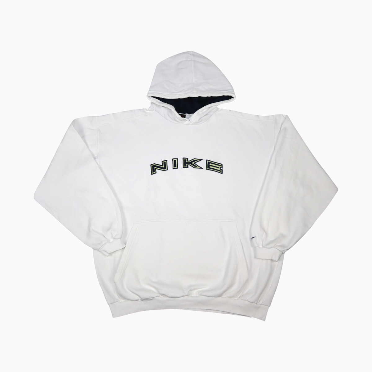 Gods Thrift Athens vintage 90s white Nike hoodie with embroidered logo and ribbed cuffs