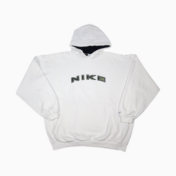 Gods Thrift Athens vintage 90s white Nike hoodie with embroidered logo and ribbed cuffs