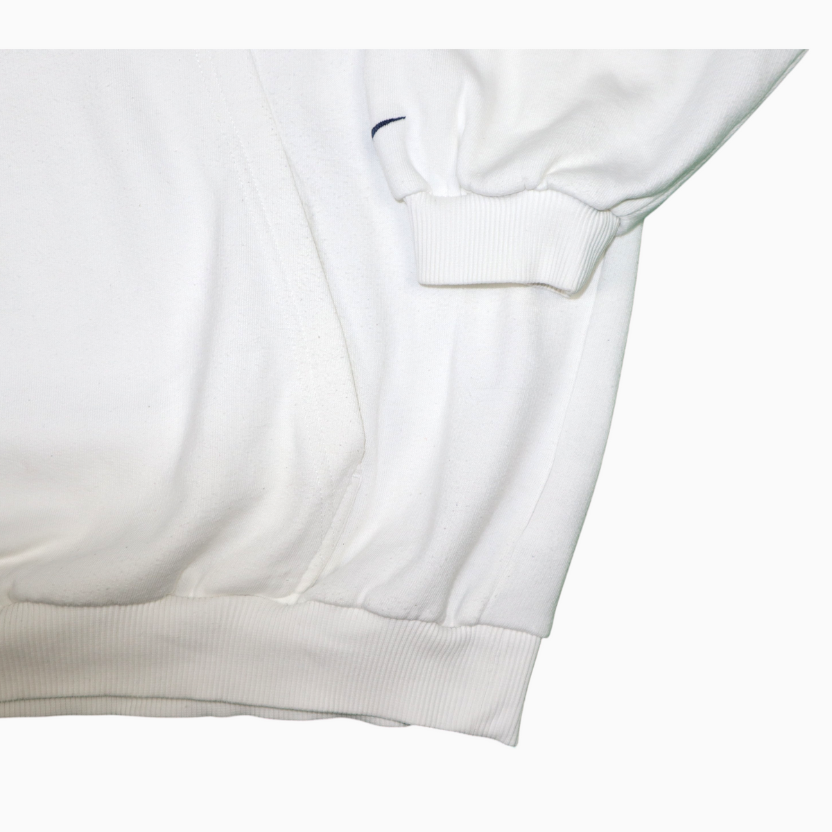 Gods Thrift Athens vintage 90s white Nike hoodie with ribbed cuffs and embroidered swoosh detail